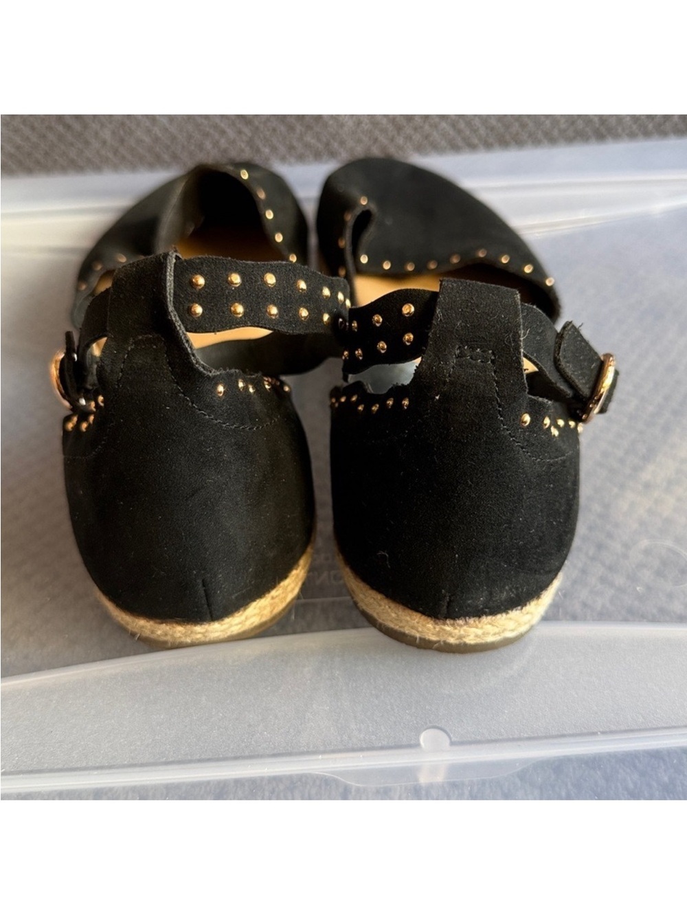 LC Lauren Conrad Black Studded Scalloped Flats Ankle-Strap Espadrilles - Picture 6 of 9